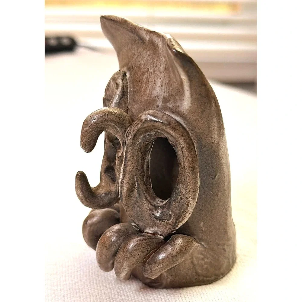 Jo Price Studio Pottery Owl Votive Holder Brown Brutalist Handmade HobbyPotter